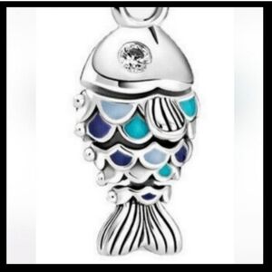 NEW! Silver Fish Charm with Blue Accents 925